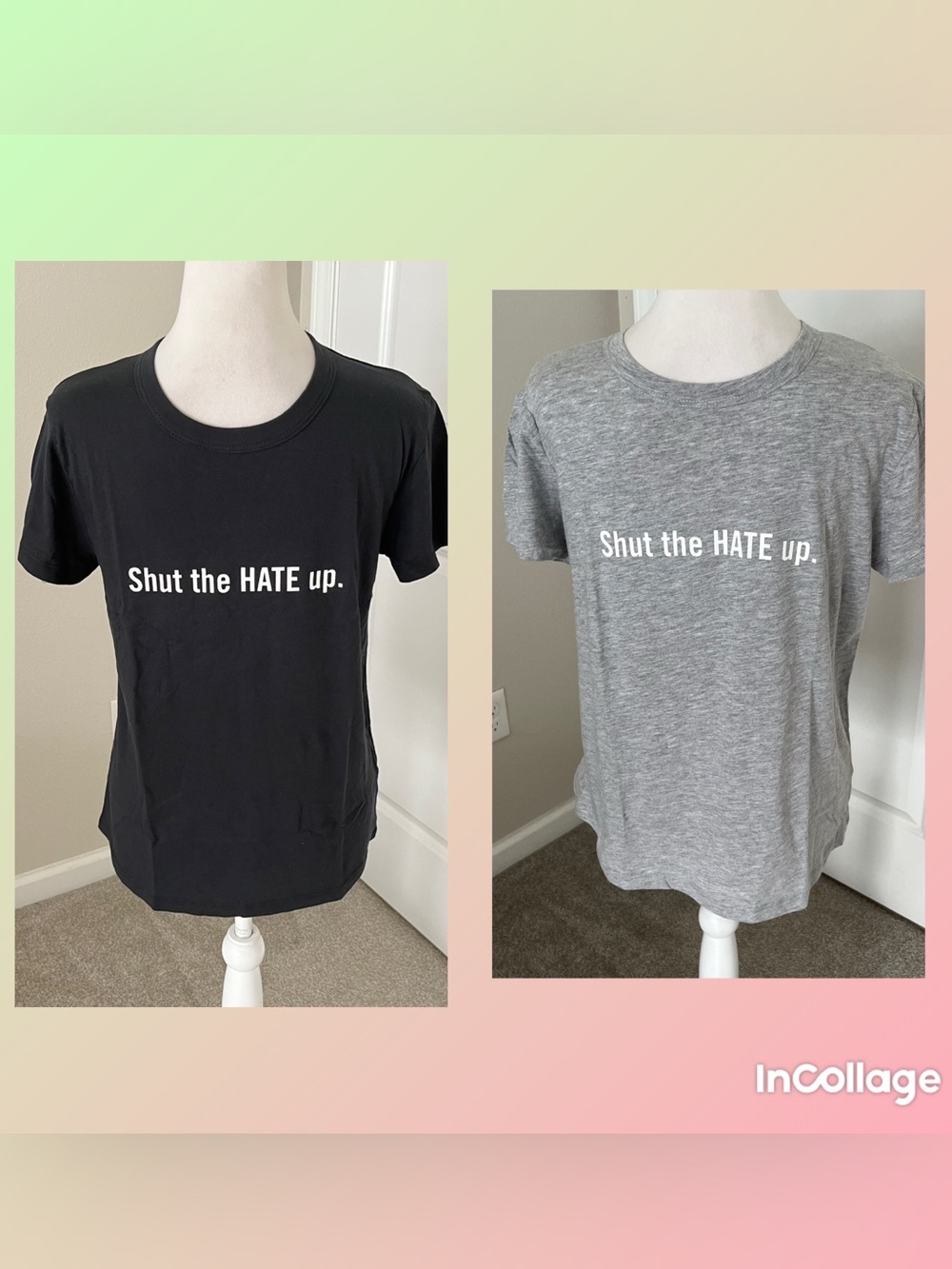 NWT/NWOT Kenneth Cole Voice Wear “Shut the HATE up." Tee Black & Gray Sizes S/L